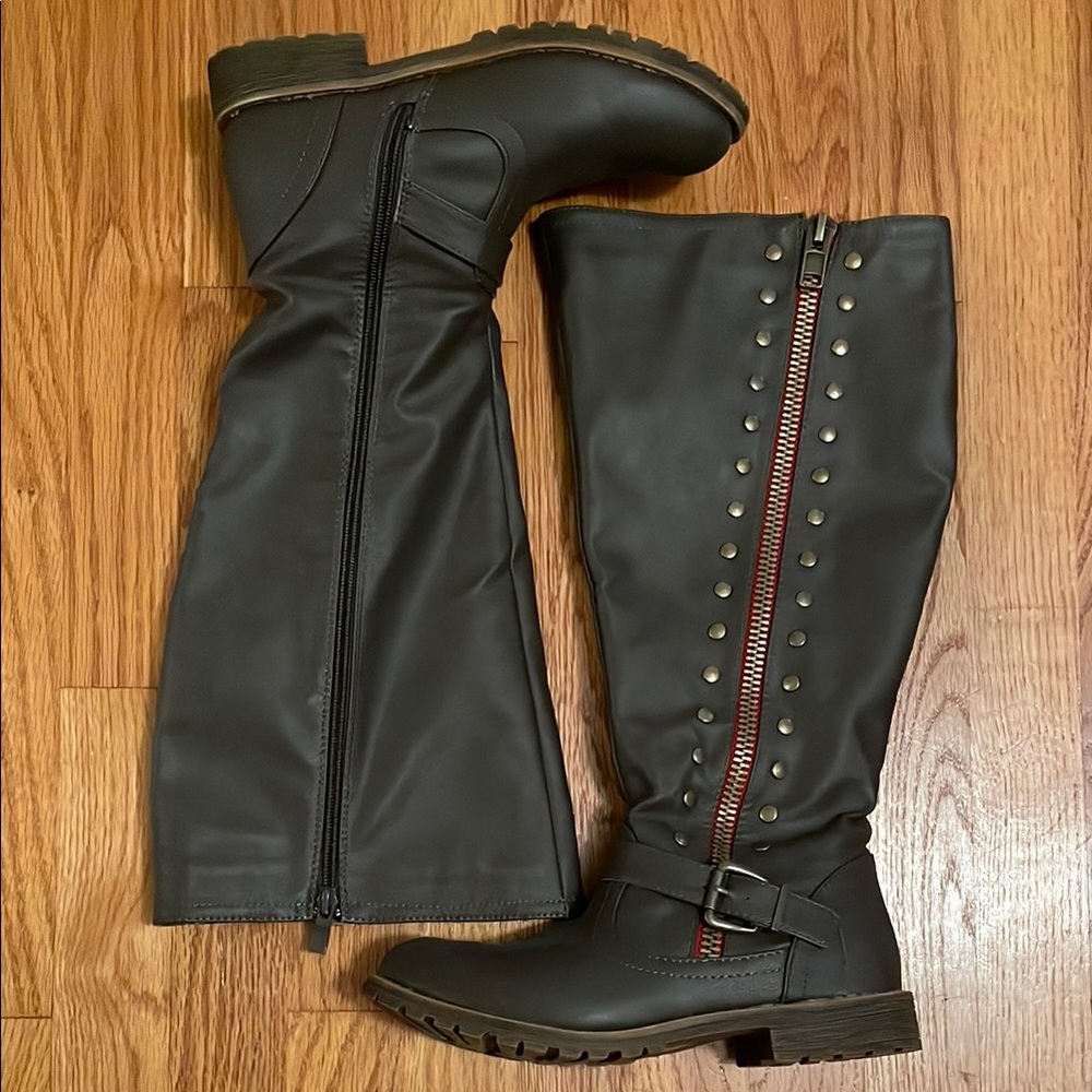 Studded Brown Wide Calf Boots